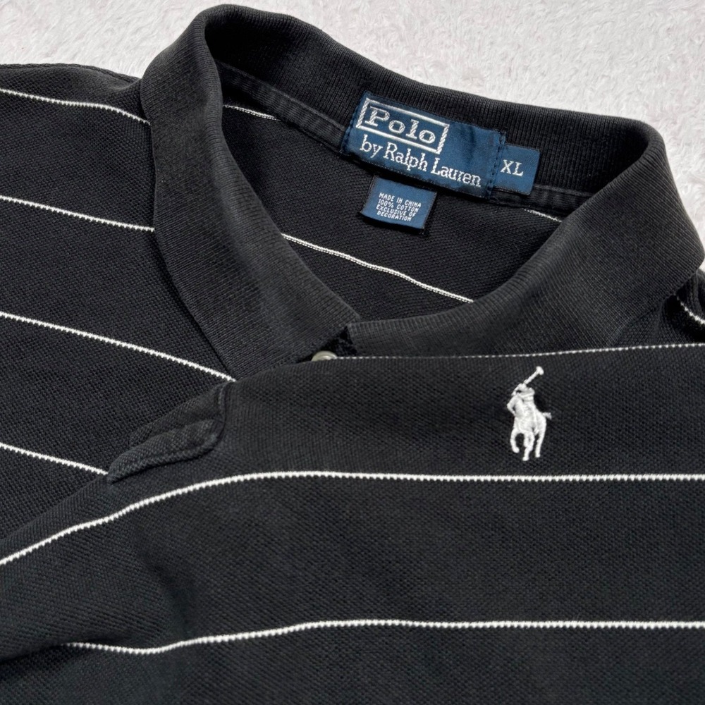 Polo Ralph Lauren Polo Shirt Mens XL Black White Striped Short Sleeve Pony Logo